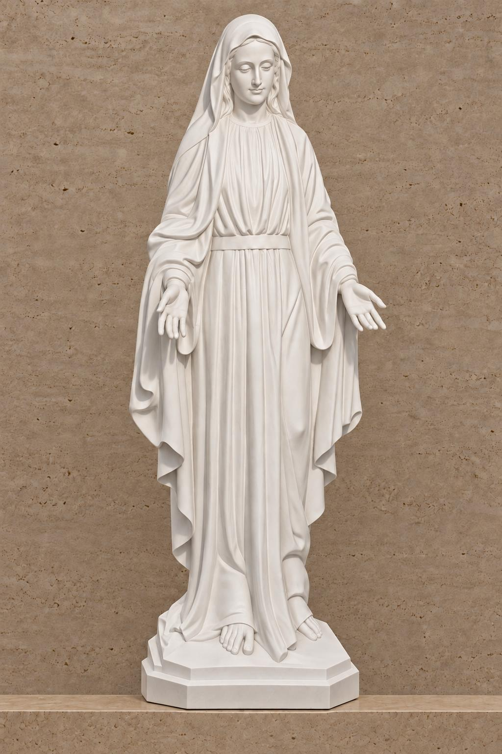 Virgen Medalla Milagrosa, escultura en resina y fibra de vidrio